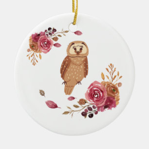 Floral Owl  Ceramic Tree Decoration