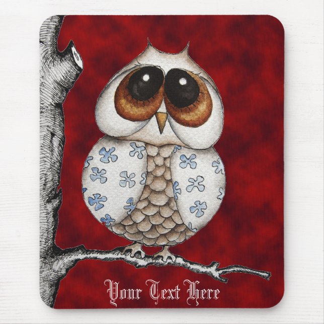 Floral Owl Red Mousepad (Front)