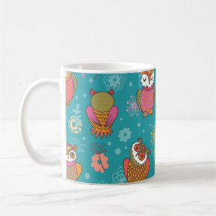 Floral Owls: Hand Drawn, Seamless. Coffee Mug