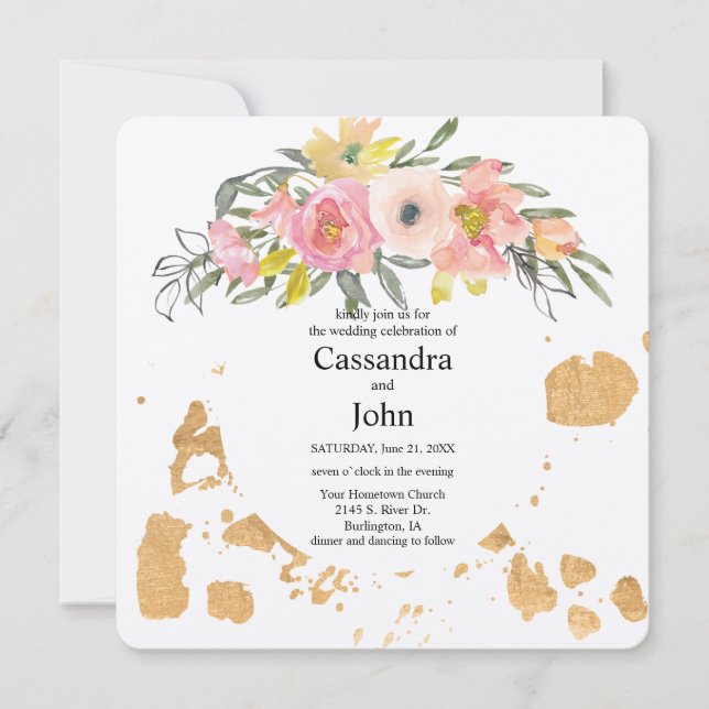 Floral Paint Splash Wedding Invitation (Front)