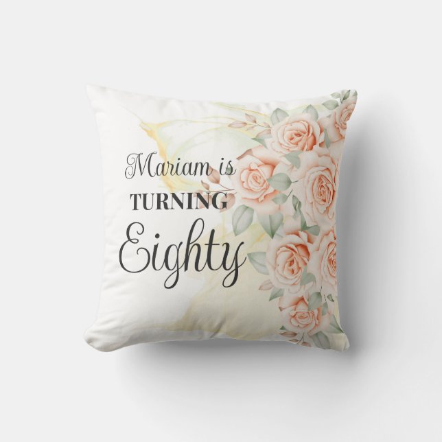 Floral Painted 80th Birthday  Cushion (Front)