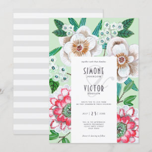 Floral painted green greenery elegant wedding invitation