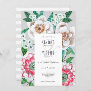 Floral painted grey elegant wedding invitation