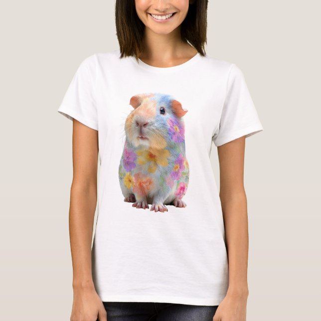 Floral Painted Guinea Pig Portrait Women T-Shirt (Front)