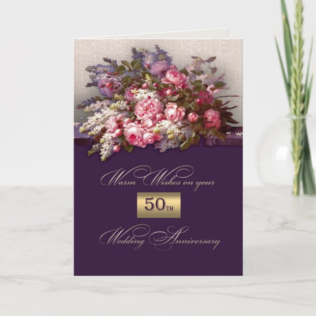 Floral Painting 50th Wedding Anniversary Card (Front)