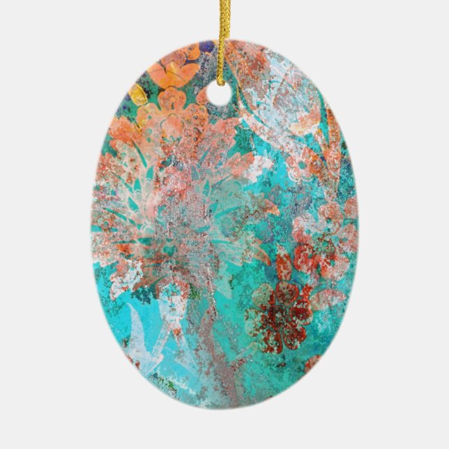 Floral Painting Ceramic Tree Decoration (Front)