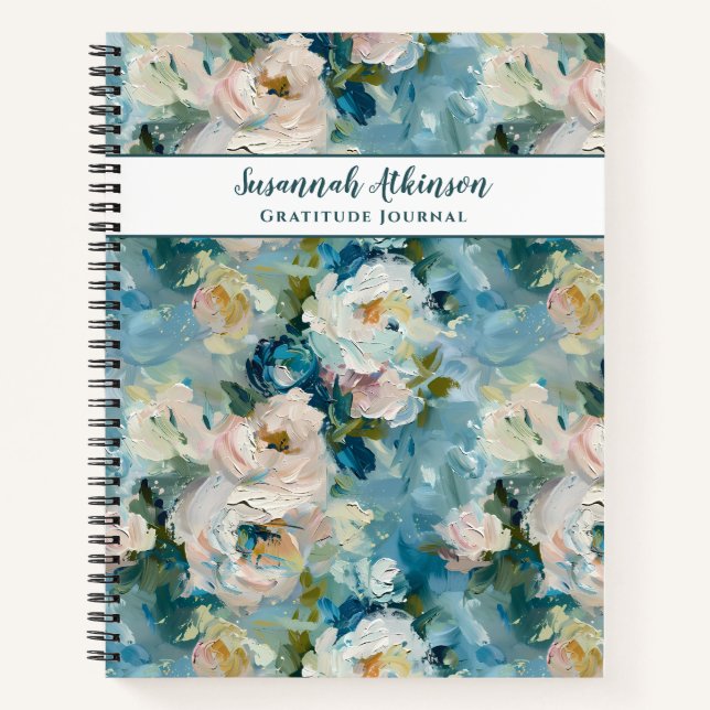 Floral Painting Effect Blue Rose Notebook (Front)