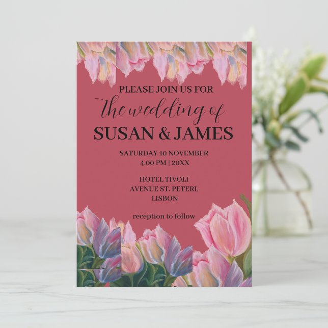 Floral painting pinkish tulips magenta invitation (Creator Uploaded)