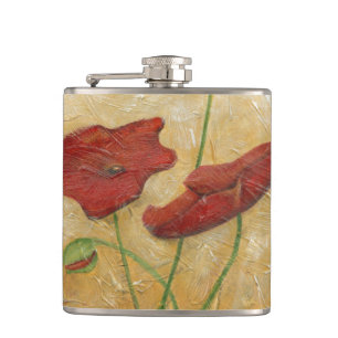 Floral Painting with Visible Brush Strokes Hip Flask