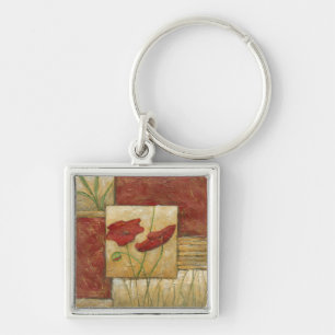 Floral Painting with Visible Brush Strokes Key Ring