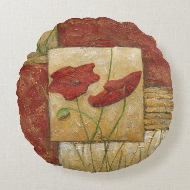 Floral Painting with Visible Brush Strokes Round Cushion (Front)