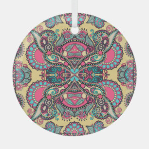 Floral Paisley Bandanna: Traditional Ornamental Glass Tree Decoration