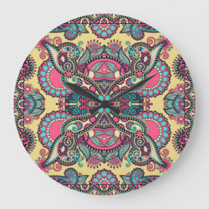 Floral Paisley Bandanna: Traditional Ornamental Large Clock