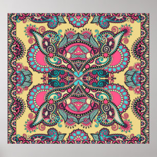 Floral Paisley Bandanna: Traditional Ornamental Poster