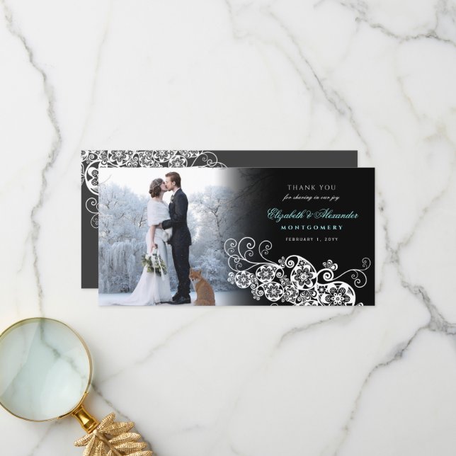 Floral Paisley Boho Wedding Thank You PhotoCard (Front/Back In Situ)