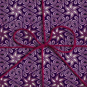 Floral Paisley Dark Purple Flower Pattern Girly Wrapping Paper