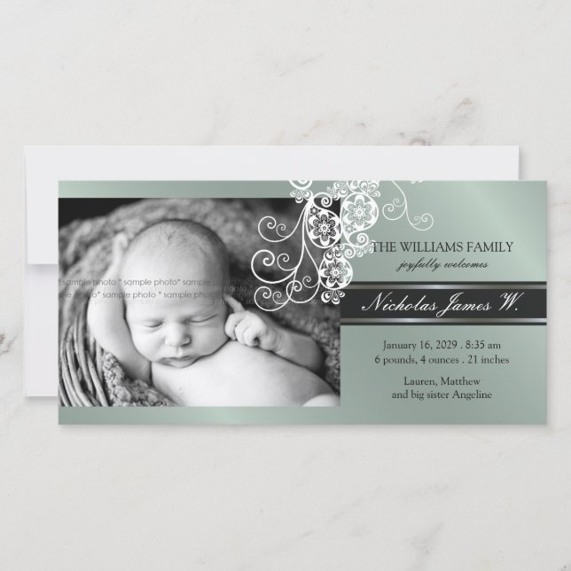 Floral Paisley Flower Chic Baby Birth Announcement (Front)