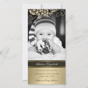 Floral Paisley Gold Birth Announcement Photo Card