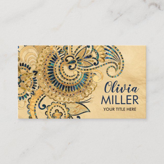 Floral Paisley Ornament Abalone and Gold Business Card (Front)