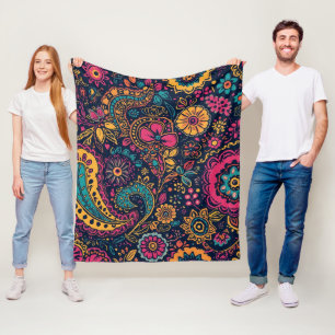 Floral Paisley Pattern Fleece Blanket