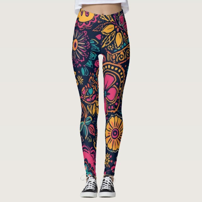 Floral Paisley Pattern Leggings (Front)