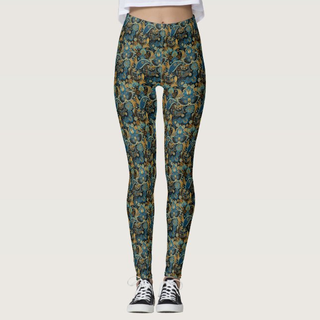 Floral Paisley Print Pattern Leggings (Front)