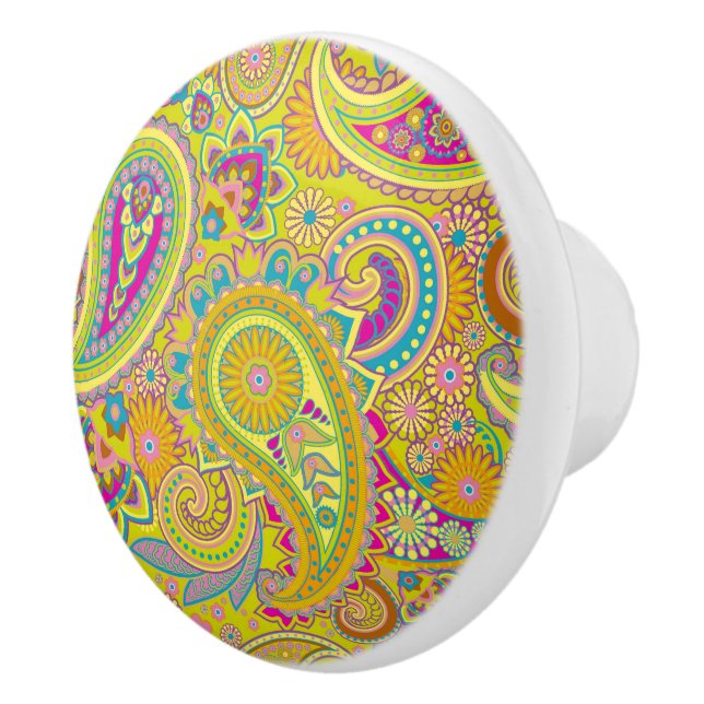 Floral Paisley seamless pattern I + your ideas Ceramic Knob (Right)