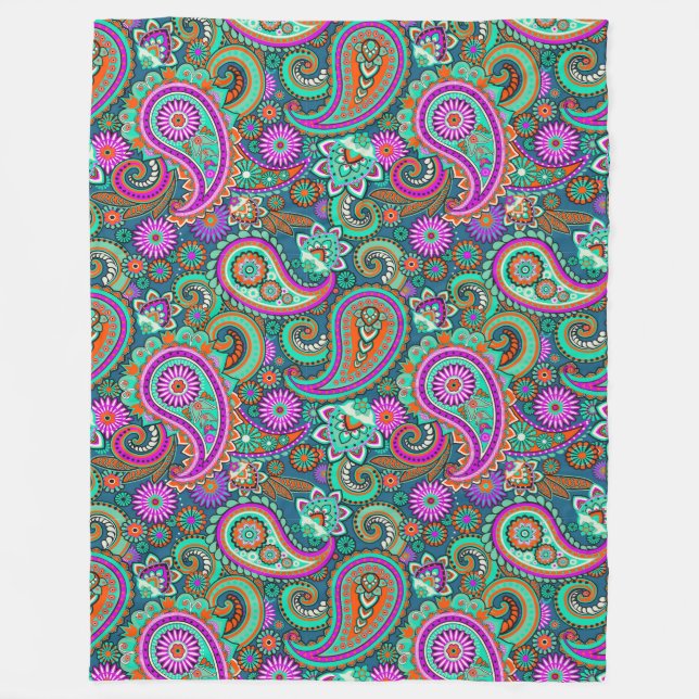 Floral Paisley seamless pattern II + your ideas Fleece Blanket (Front)