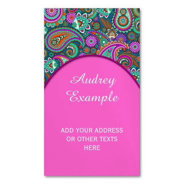 Floral Paisley seamless pattern II + your ideas Magnetic Business Card (Front Vertical)
