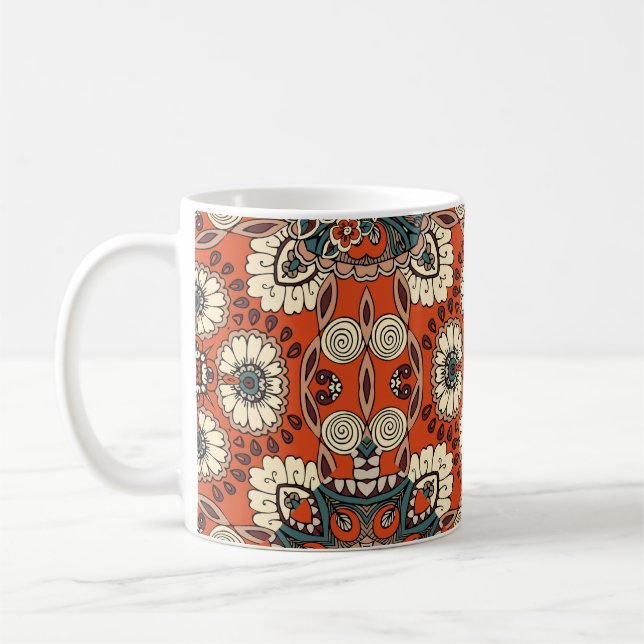 Floral Paisley Tapestry Fabric Print Coffee Mug (Left)