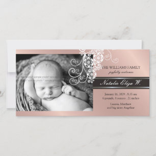 Floral Paisley White Birth Announcement Photo Card