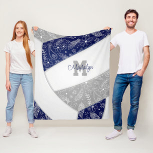 floral paisleys pattern navy blue grey volleyball fleece blanket