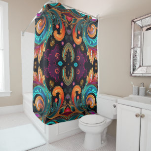 Floral Paisly Swirls Bold Colourful Shower Curtain