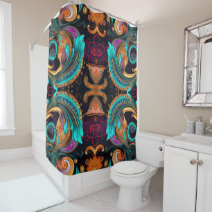 Floral Paisly Swirls Bold Colourful Shower Curtain