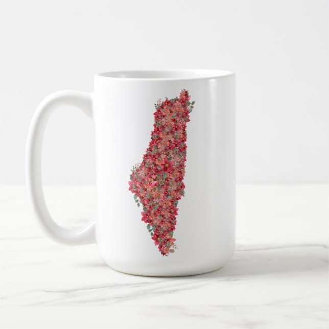 Floral Palestine map art-freedom for palestinians  Coffee Mug (Left)