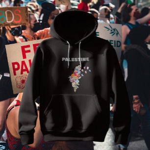 Floral Palestine Map Design   Pro Palestine Hoodie