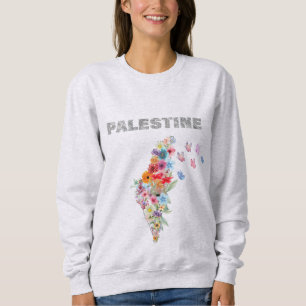 Floral Palestine Map Design   Pro Palestine Sweatshirt