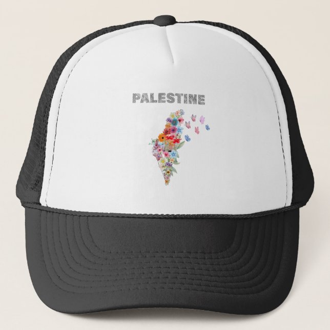 Floral Palestine Map Design | Pro Palestine Trucker Hat (Front)