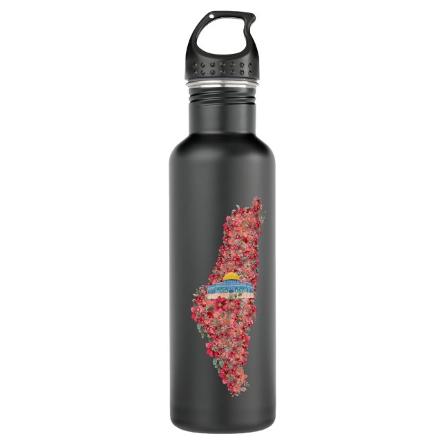 Floral Palestine map Dome of Rock al quads Gift  710 Ml Water Bottle (Front)