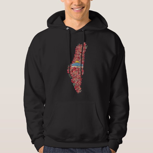 Floral Palestine map Dome of Rock al quads Gift  Hoodie (Front)