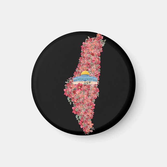 Floral Palestine map Dome of Rock al quads Gift  Magnet (Front)
