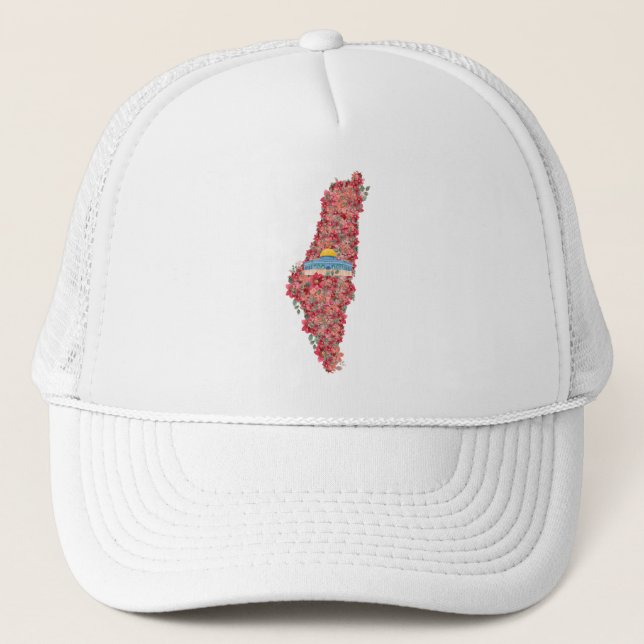 Floral Palestine map Dome of Rock al quads Gift  Trucker Hat (Front)