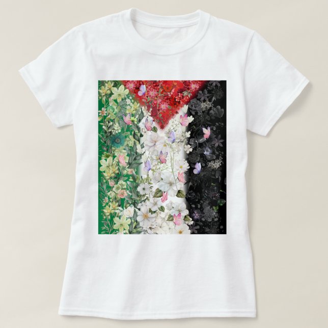 Floral Palestine Map - Free Palestine Map T-shirt  (Design Front)