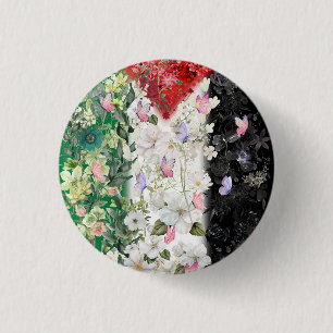 Floral Palestine Map Pin Button - Free Palestine