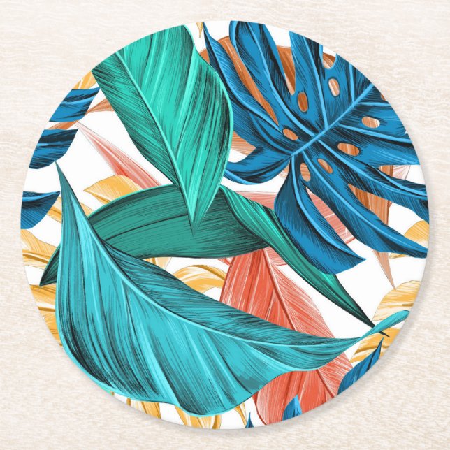 floral palm leaves pattern coasters (Front)