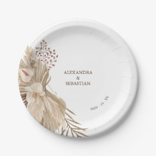 Floral Pampa Grass Wedding Paper Plate