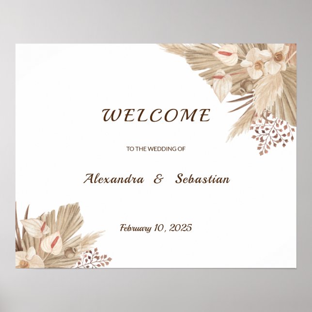 Floral Pampa Grass Wedding Welcome Sign (Front)