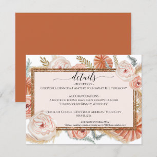 Floral Pampas Foliage Burnt Orange Wedding Details Invitation