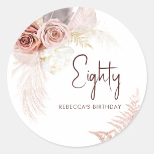 Floral Pampas Grass 80th Birthday Party Classic Round Sticker