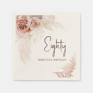 Floral Pampas Grass 80th Birthday Party Paper Napkin